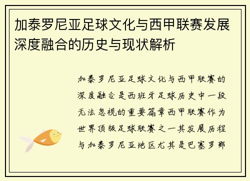 加泰罗尼亚足球文化与西甲联赛发展深度融合的历史与现状解析