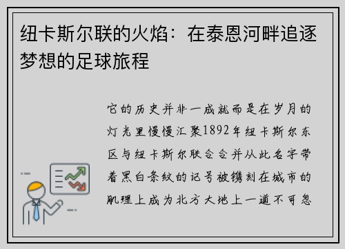 纽卡斯尔联的火焰：在泰恩河畔追逐梦想的足球旅程
