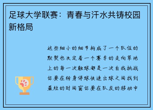 足球大学联赛：青春与汗水共铸校园新格局