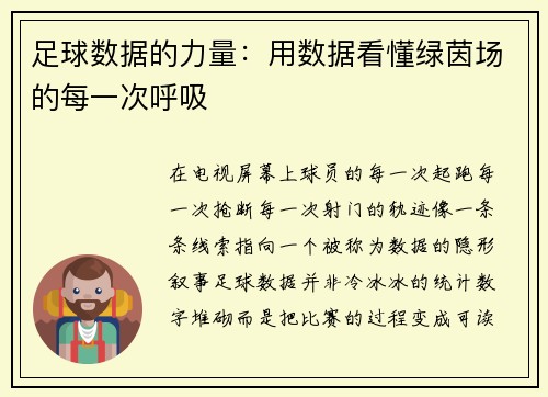 足球数据的力量：用数据看懂绿茵场的每一次呼吸